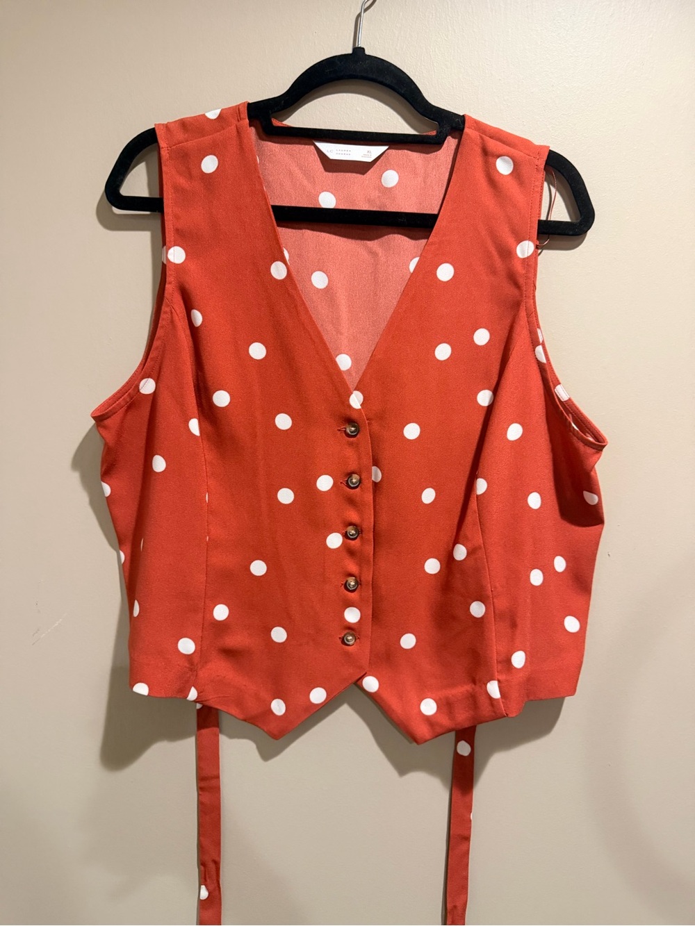 LC Lauren Conrad Red Polka Dot Sleeveless Button Vest